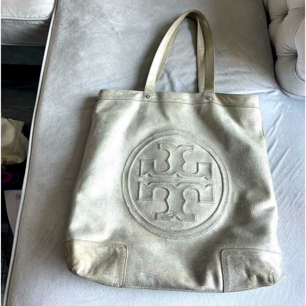 Tory Burch silver leather tote bag